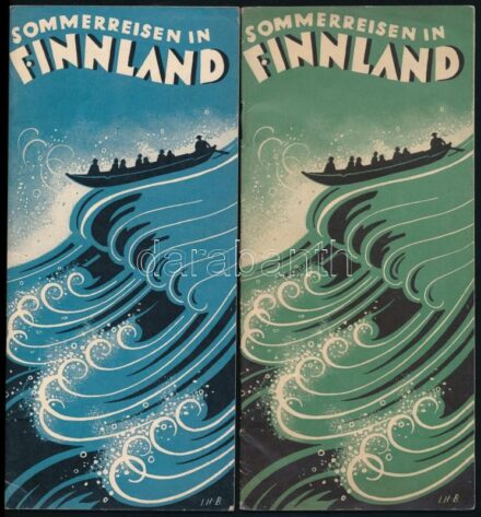 cca 1930 Sommerreisen in Finnland. Hrsg. vom Verkehrsverband 'Suomen-Matkat/Finnlandreisen.' Német nyelvű fekete-fehér fotókkal illusztrált finn utazási prospektusok, illusztrált art-deco borítókkal (jelzettek a nyomaton, IHB), 2 db,