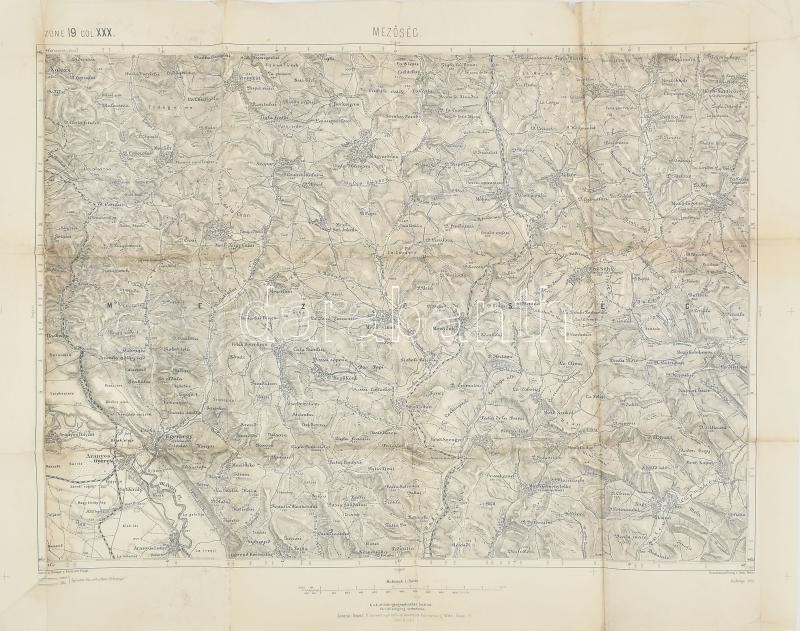 1889 Mezőség katonai térképe, kiadja: K.u.k. militär-geographisches Institut, 46×58 cm