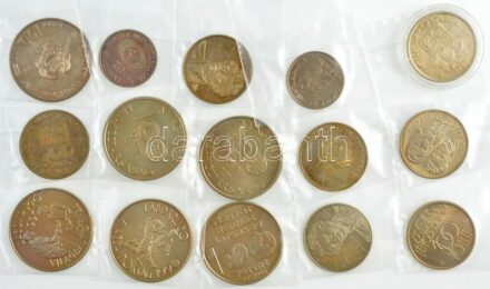 1981-1990. 15db-os Cu-Ni-Zn emlékérem tétel, benne: 1981. 100Ft Cu-Ni-Zn 'Bulgária 1300 éves' magyar kiadás + 1982. 100Ft Cu-Ni 'Labdarúgó világbajnokság 1982' + 1984. 20Ft Cu-Ni 'FAO - Védd az erdőt' + 100Ft Cu-Ni 'FAO - Ha kivágod,
