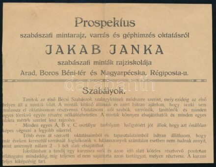 Jakab Janka Nagyváradról kitelepített varrónő 3 db szórólapja