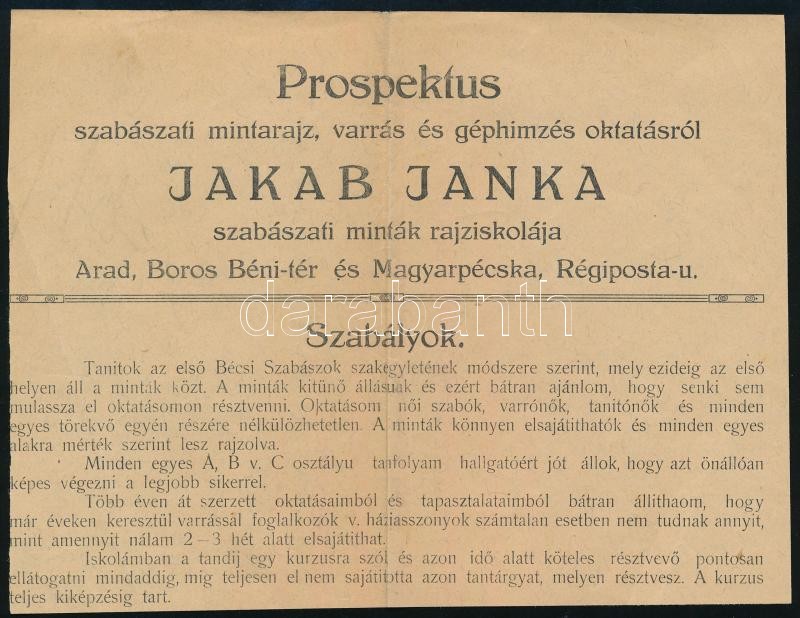 Jakab Janka Nagyváradról kitelepített varrónő 3 db szórólapja