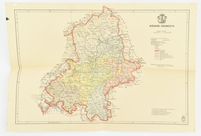 1941 Nógrád vármegye, 1: 335 000, M. kir. Honvéd Térképészeti Intézet, szakadással, 31,5×49,5 cm