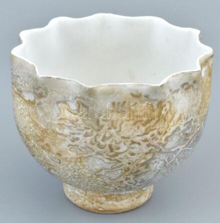 Jakab Bori márványmintás porcelán kaspó, jelzett, kis kopásnyomokkal, vízkőnyommal d: 10,5 cm