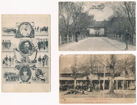 3 db RÉGI osztrák-magyar katonai képeslap vegyes minőségben / 3 pre-1945 K.u.k. military postcards in mixed quality