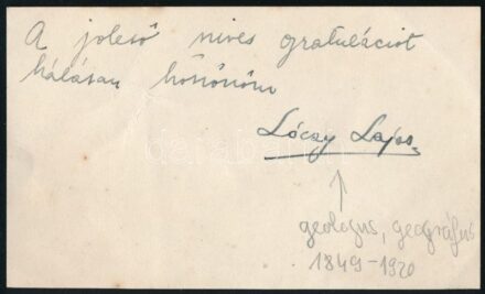 Lóczy Lajos (1849-1920) geológus, geográfus aláírása papírlapon