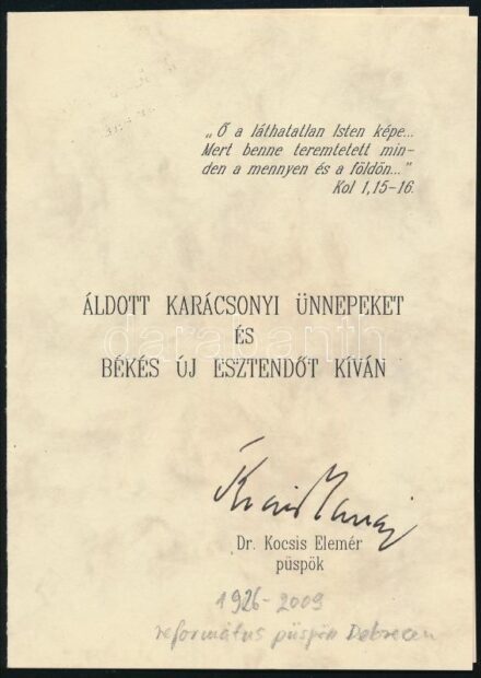 Dr. Kocsis Elemér püspök aláírása