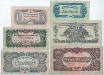1944. 1P + 2P + 10P + 20P + 50P + 100P 'A Vöröshadsereg Parancsnoksága' T:III