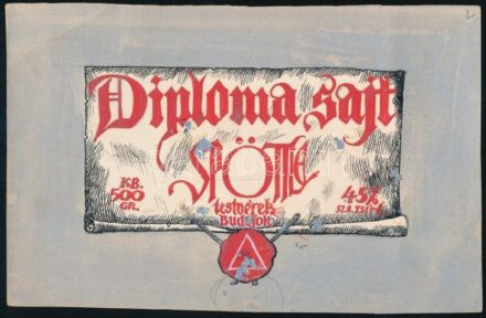 Diploma sajt, Spöttle Testvérek Budafok. Reklám v. csomagolás terv. Tempera, tus, papír. 1940 körül. Jelzés nélkül, 12×19 cm