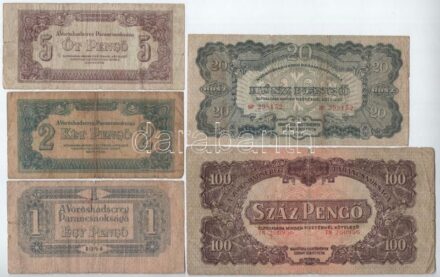 1944. 1P + 2P + 10P + 20P + 100P 'A Vöröshadsereg Parancsnoksága' T:III-