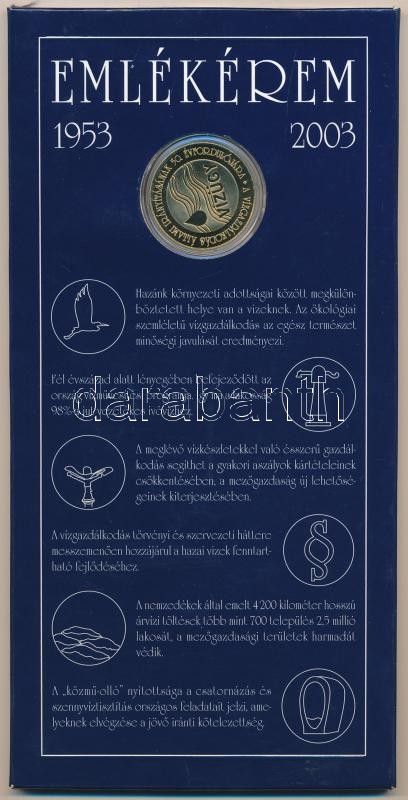 2003. 'Vízügy - A vízgazdálkodás állami irányításának 50. évfordulójára' bronz emlékérem, karton díszlapon (29mm) T:PP