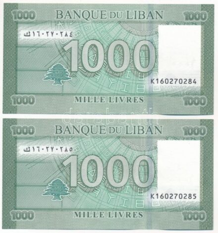 Libanon 2016. 1000L (2x, sorszámkövetők) T:I Lebanon 2016. 1000 Livres (2x, consecutive serials) C:UNC Krause P#90