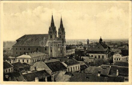 Komárom, Komárno; látkép, templom, szálloda és kávéház / general view, church, hotel and café (ázott / wet damage)