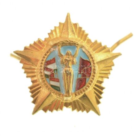 1984. 'Április Negyedike Érdemrend' aranyozott, zománcozott bronz szalagsáv miniatűr (17mm) T:1- Hungary 1984. 'Order of Merit of April Fourth' service ribbon miniature (17mm) C:AU