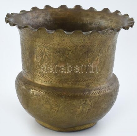 Dekoratív réz kaspó, kopott, m:15cm, d:18cm