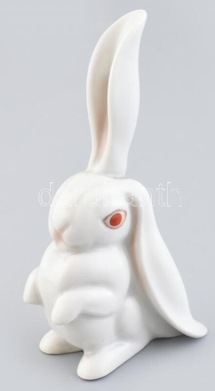 Herendi porcelán nyuszi, kézzel festett, jelzett, hibátlan, m: 10 cm