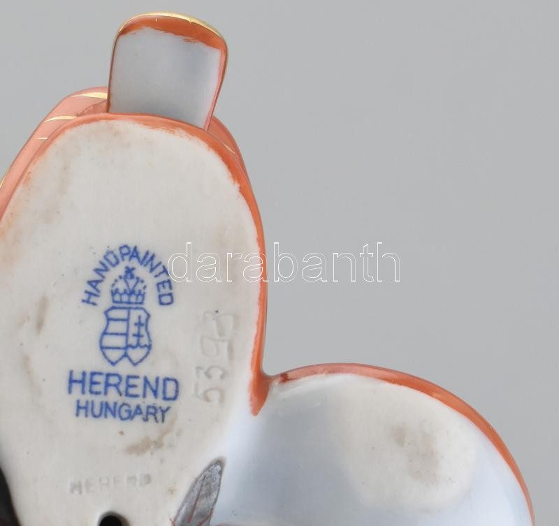 Herendi koi ponty, hal, kézzel festett, jelzett, apró lepattanás, kopás, m:8 cm - Image 2