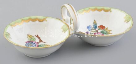 Herendi Viktória mintás só és bors tartó / fűszertartó, kézzel festett, jelzett, kopásnyomokkal, h:15cm, m:5cm