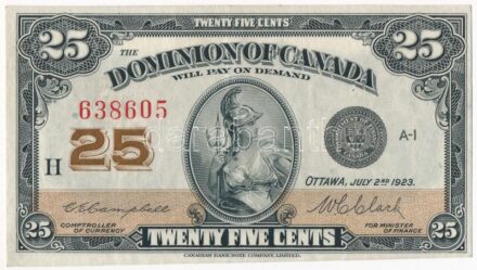 Kanada / Domínium 1923. 25c T:III szép papír Canada / Dominion 1923. 25 Cents C:F nice paper Krause P#11c