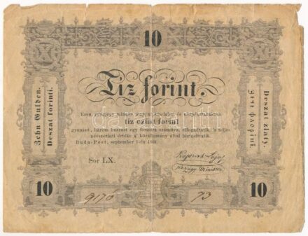 1848. 10Ft 'Kossuth Bankó' 'LX 9176 73' T:III- szakadások, anyaghiány Adamo G111