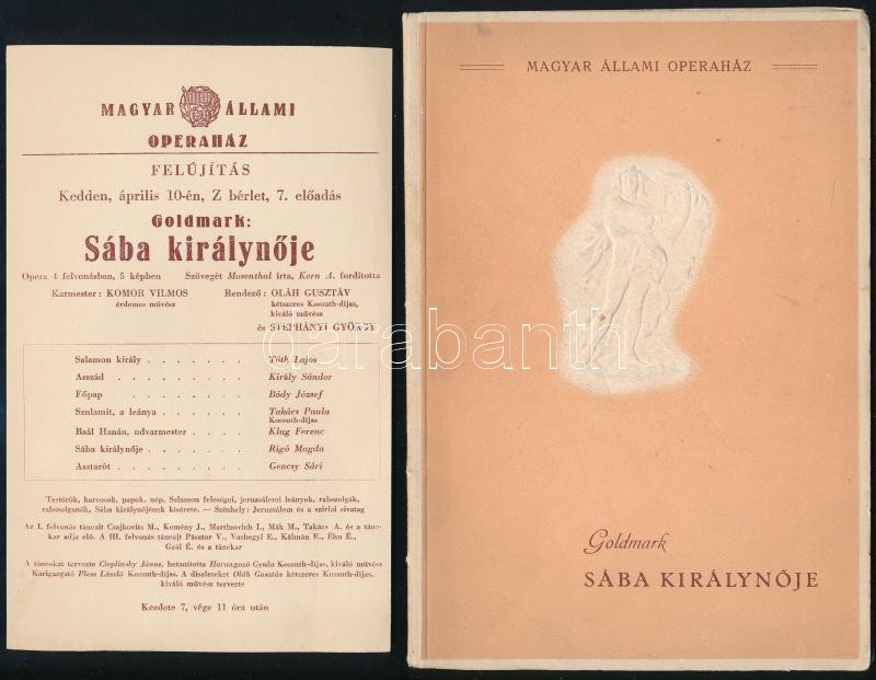 Goldmark Károly: Sába királynője ismertető füzet, Magyar Állam Operaház, 14p + szórólap az operáról