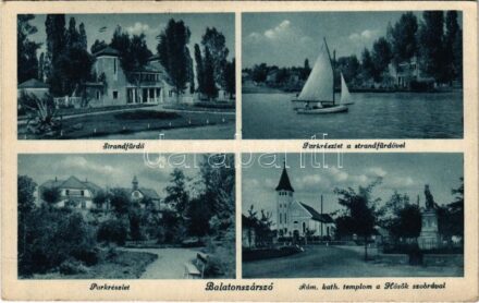 1943 Balatonszárszó, strandfürdő, park, római katolikus templom, Hősök szobra