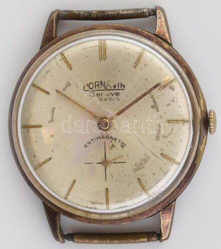 Cornavin mechanikus óra, működik, üvegen karcolások, repedés, kopott d: 35 mm