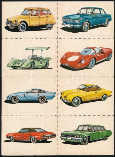 16 db autós matrica / levélzáró, hátoldalán szöveges ismertetővel