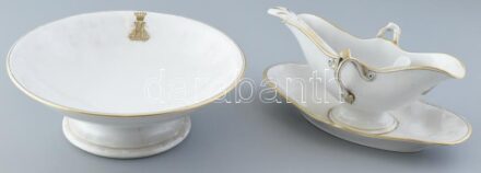 Kínálótál, szoszié, porcelán, jelzett, nemesi korona és monogram: HM?, kopott, d: 25,5cm, 26x12,5cm