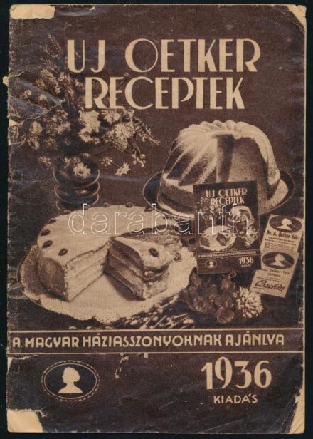 Új Oetker receptek a magyar háziaaszonyoknak ajánlva. H.n., 1936, Tolnai-nyomda. 16 p. Kiadói papírkötés, sérült borítóval, kissé foltos lapokkal.