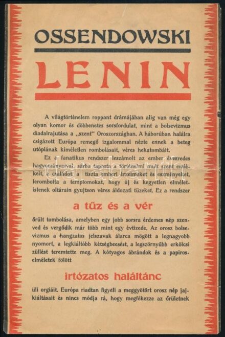 1930 Ossendowski: Lenin, könyvismertető Lenin és a Cseka rémtetteiről, hajtott, ragasztott, 4p