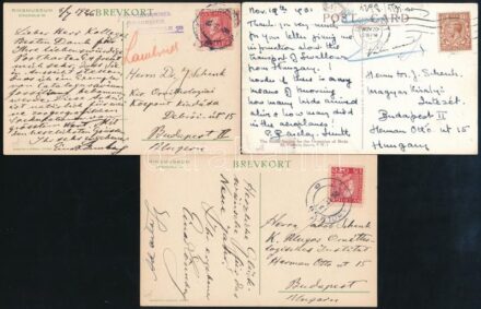 1926-1931 Híres ornitológusok levelezéséből 3 db: Einar Lönberg, P. Barclay levelei Dr. Jakob Schenk részére (M. Kir. Ornitológiai Központ)