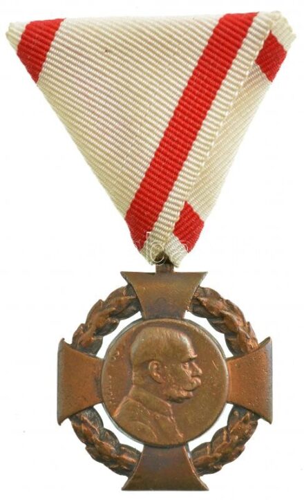 1908. 'Katonai Jubileumi Kereszt' Br kitüntetés modern mellszalaggal T:2- Hungary 1908. 'Jubilee Cross for the Armed Forces' Br decoration with modern ribbon C:VF NMK 269.