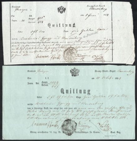 1854 Clausenburg (Kolozsvár), 4 db nyugta
