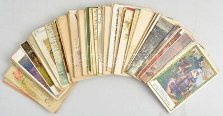 Kb. 150 db RÉGI motívum képeslap vegyes minőségben: üdvözlőlapok, városok, motívumok, hölgyek és életképek / Cca. 150 pre-1945 mostly motive postcards in mixed quality: greetings, towns, ladies