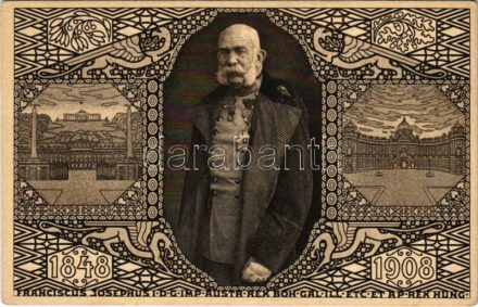 1848-1908 Franciscus Josephus I.D.G. Imp. Austr. Rex Boh.Gal.Ill. Etc. et. Ap. Rex Hung. / Ferenc József uralkodásának 60. évordulója, jubileumi díjjegyes lap / Franz Joseph's 60th anniversary of reign. Art Nouveau, Viribus Unitis. 5 Heller