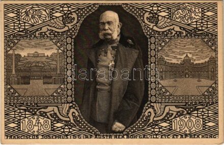 1848-1908 Franciscus Josephus I.D.G. Imp. Austr. Rex Boh.Gal.Ill. Etc. et. Ap. Rex Hung. / Ferenc József uralkodásának 60. évordulója, jubileumi díjjegyes lap / Franz Joseph's 60th anniversary of reign. Art Nouveau, Viribus Unitis. 5 Heller