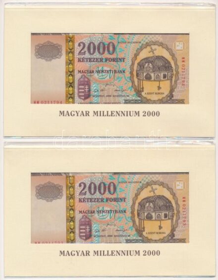 2000. 2000Ft 'Millenium' (2x) sorszámkövetők eredeti, bontatlan díszcsomagolásban 'MM 0211793 - MM 0217794' T:I Adamo F56A