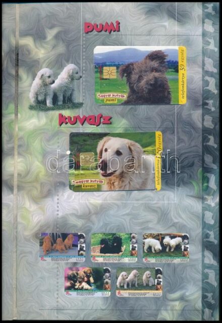 Magyar kutyák telefonkártyán, berakó 5 db kártyával,