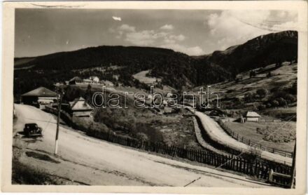 Borsafüred (Máramarosi Kárpátok), látkép a menházzal, automobil / general view, tourist house, automobile, road