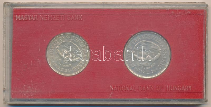 1968. 50Ft Ag + 100Ft Ag 'Tanácsköztársaság' eredeti piros 'MNB' plasztik tokban T:1 KIS patina Adamo EM34, EM35