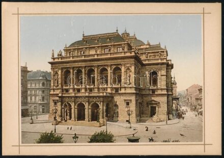cca 1890 Budapest, Operaház, feliratozott, színezett fotókróm nyomat, Calderoni és Társa, 11,6×16,3 cm