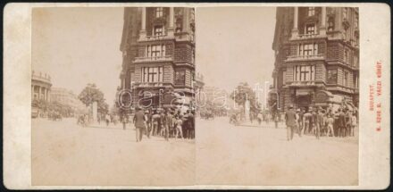 cca 1900 Budapest, Váci körút, Takarékpénztár, sztereófotó, Alois Beer K.u.k. Hof-Photograph, 8×17 cm