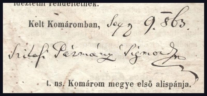 1863 Komárom, az ócsai tagosítási és arányosítási per felpereseinek (Galambos András, Nagy Péter, Pálffy Károly) nyomtatott kérelme (szilasi) Pázmány Zsigmond (1806-1865) Komárom megye első alispánjának címezve, az alispán - Image 2