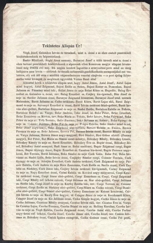 1863 Komárom, az ócsai tagosítási és arányosítási per felpereseinek (Galambos András, Nagy Péter, Pálffy Károly) nyomtatott kérelme (szilasi) Pázmány Zsigmond (1806-1865) Komárom megye első alispánjának címezve, az alispán - Image 3