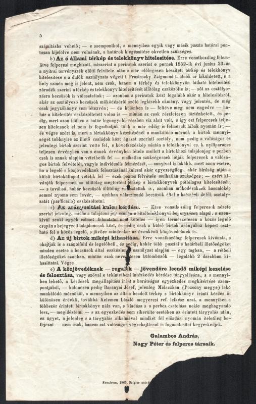 1863 Komárom, az ócsai tagosítási és arányosítási per felpereseinek (Galambos András, Nagy Péter, Pálffy Károly) nyomtatott kérelme (szilasi) Pázmány Zsigmond (1806-1865) Komárom megye első alispánjának címezve, az alispán - Image 4