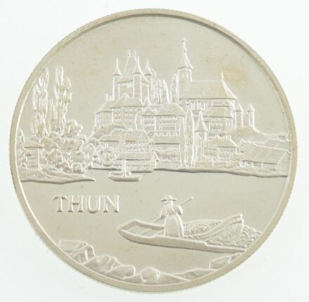 Svájc 1978. 'Berni Kantoni Lövészünnep Thun' jelzett Ag emlékérem eredeti tokban, tanúsítvánnyal (14,96g/0.900/33,5mm) T:1- (PP) Swizerland 1978. 'Cantonal Rifle Festival of Bern, Thun 1978' hallmarked Ag commemorative medallion in