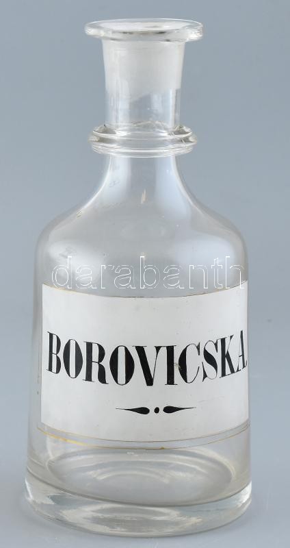 Antik italos üveg, Borovicska felirattal, fújt üveg, dugó nélkül, korának megfelelő állapotban, m: 21,5cm