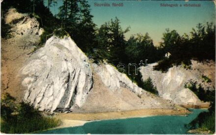 Szováta, Sovata; Sóhegyek a Vörös tónál. Schuster Emil kiadása / salt hill, lake (fl)