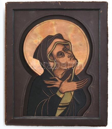 Havas jelzéssel: Ikon. Bőr. sérült, 23,5x19cm