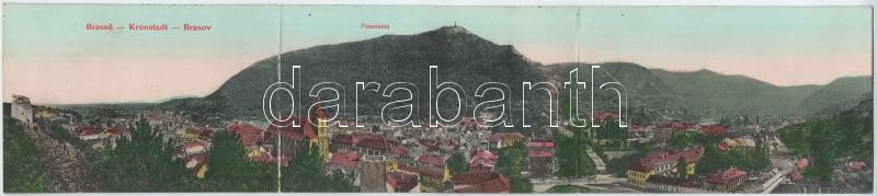 1907 Brassó, Kronstadt, Brasov; 3-részes kihajtható panorámalap a zsinagógával / 3-tiled folding panoramacard with synagogue (hajtásnál szakadt / torn at fold)